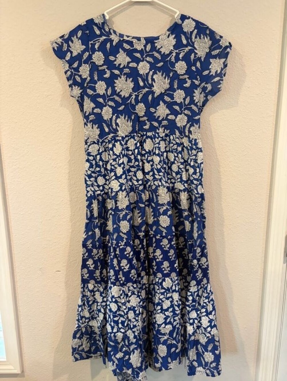 Soft Surroundings Womens Blue White Floral Patch Tiered Midi Dress Size Petite M - Picture 2 of 3